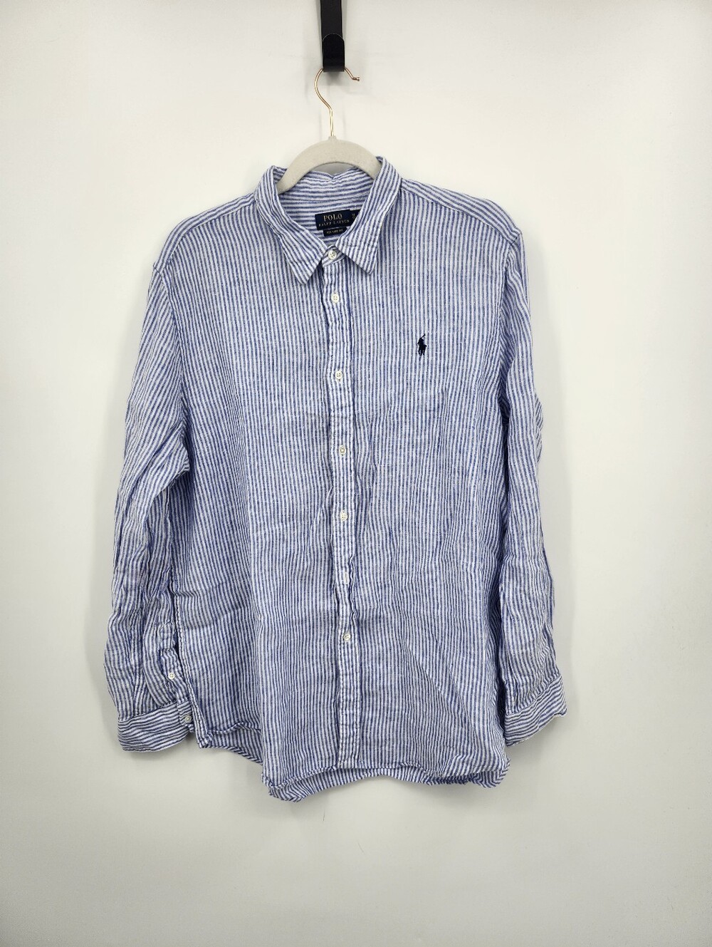 Polo Ralph Lauren Classic Fit Stripe Linen Long Sleeve Woven Shirt SZ XL